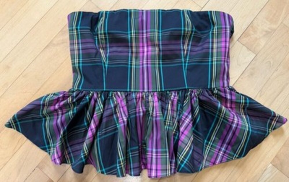 NWT J. Crew Strapless Taffeta Top In Magenta Tartan Size. 8 Excellent Condition